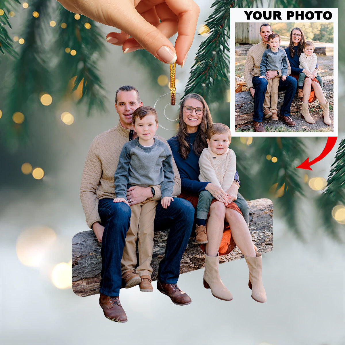 Hearts Together Always Personalized Photo Mica Ornament Christmas Gift For Family members