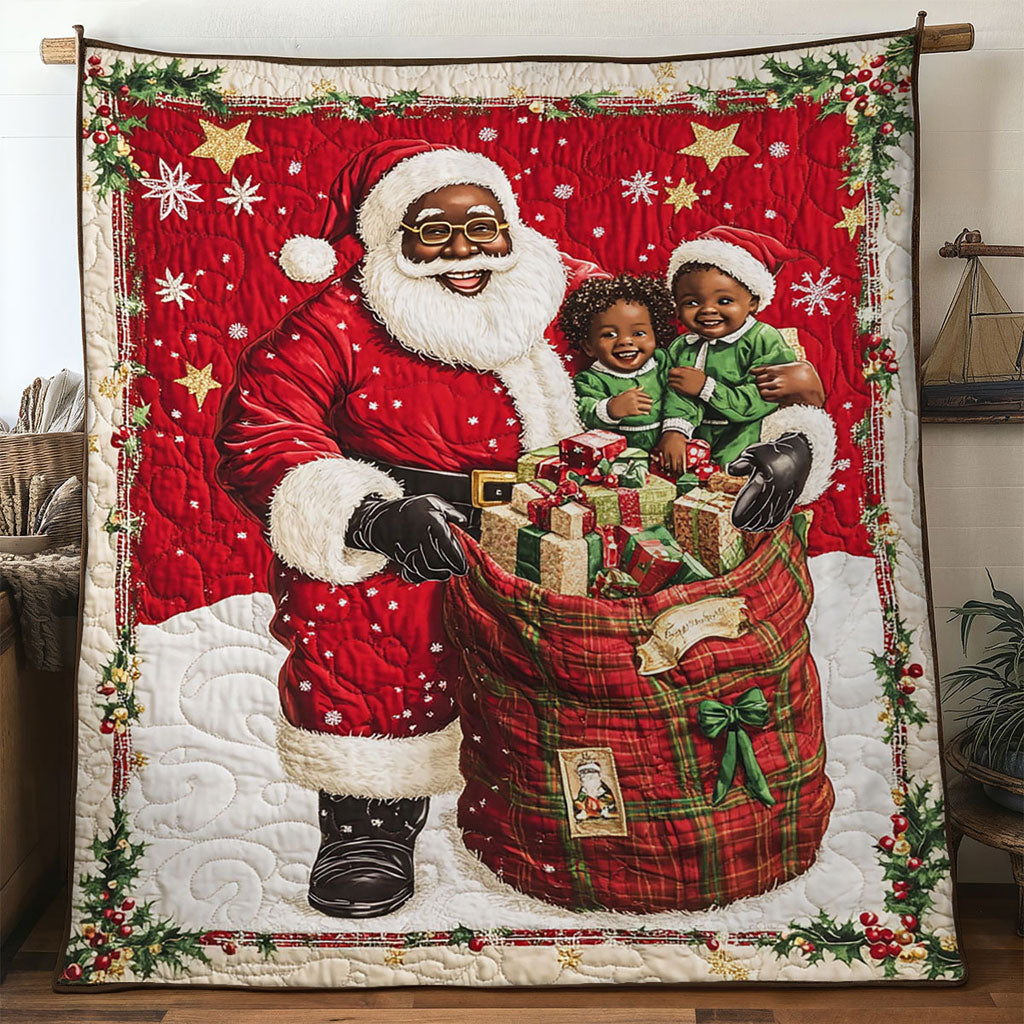 Heartwarming Black Santa Claus Scene Quilt Blanket King Blanket Christmas Presents For Nana