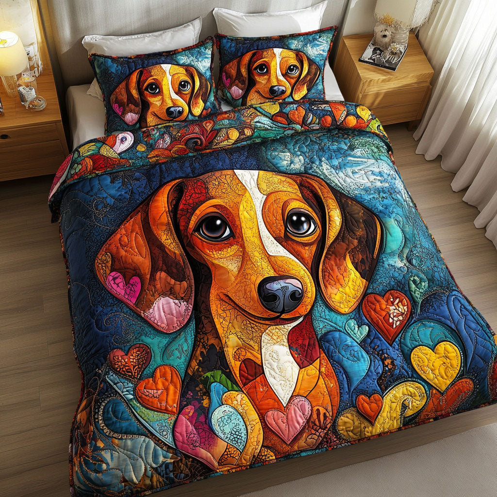 Heartwarming Eyes Quilted Bedding Set Bed Room Decoration Gift Ideas For Dachshund Lovers