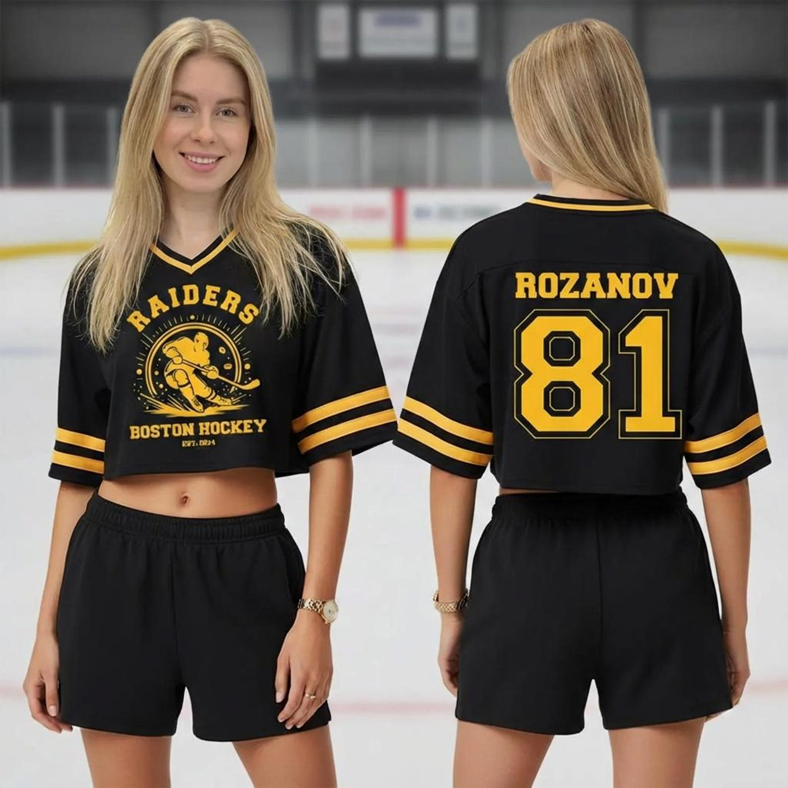 Heated Rivalry Merch Boston Hockey Cropped Jersey Rozanov Hollander Apparel Women's