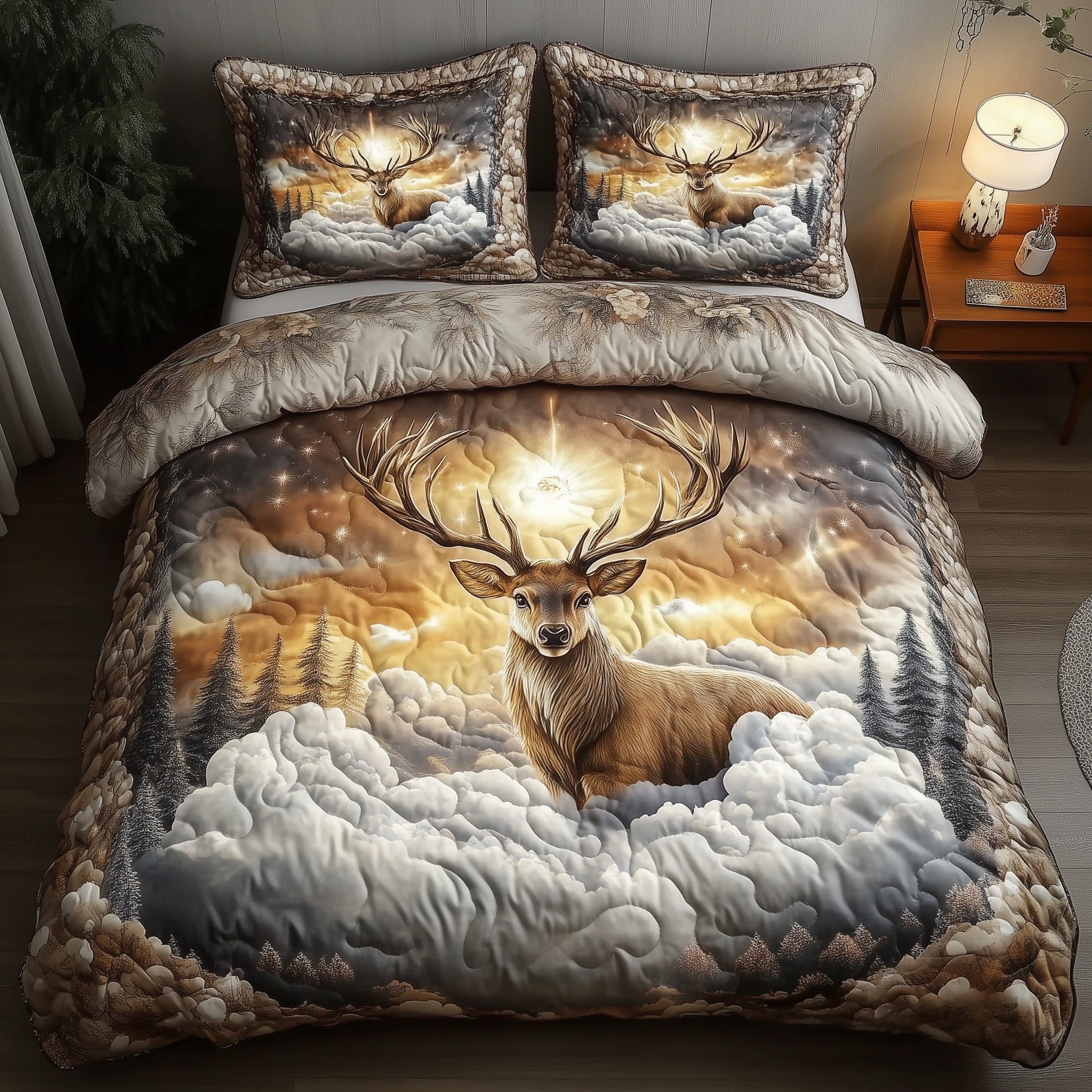 Heaven Deer Quilted Bedding Set Duvet Cover Bedspread Good Groomsmen Gifts