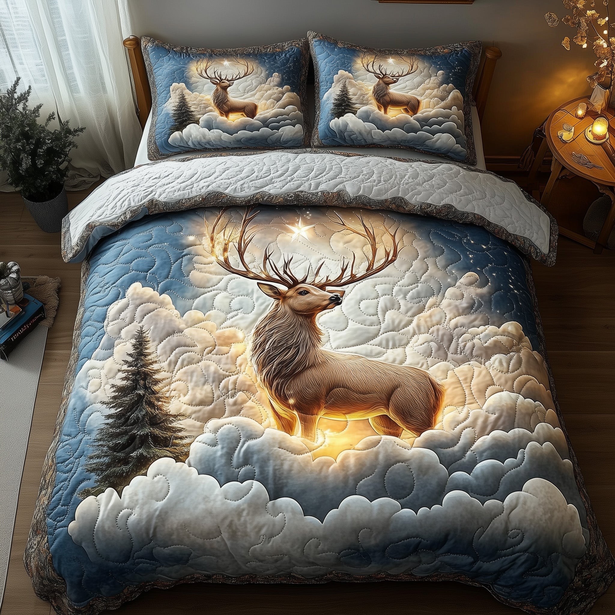 Heaven Deer Quilted Bedding Set Duvet Cover Bedspread Unique Birthday Gifts