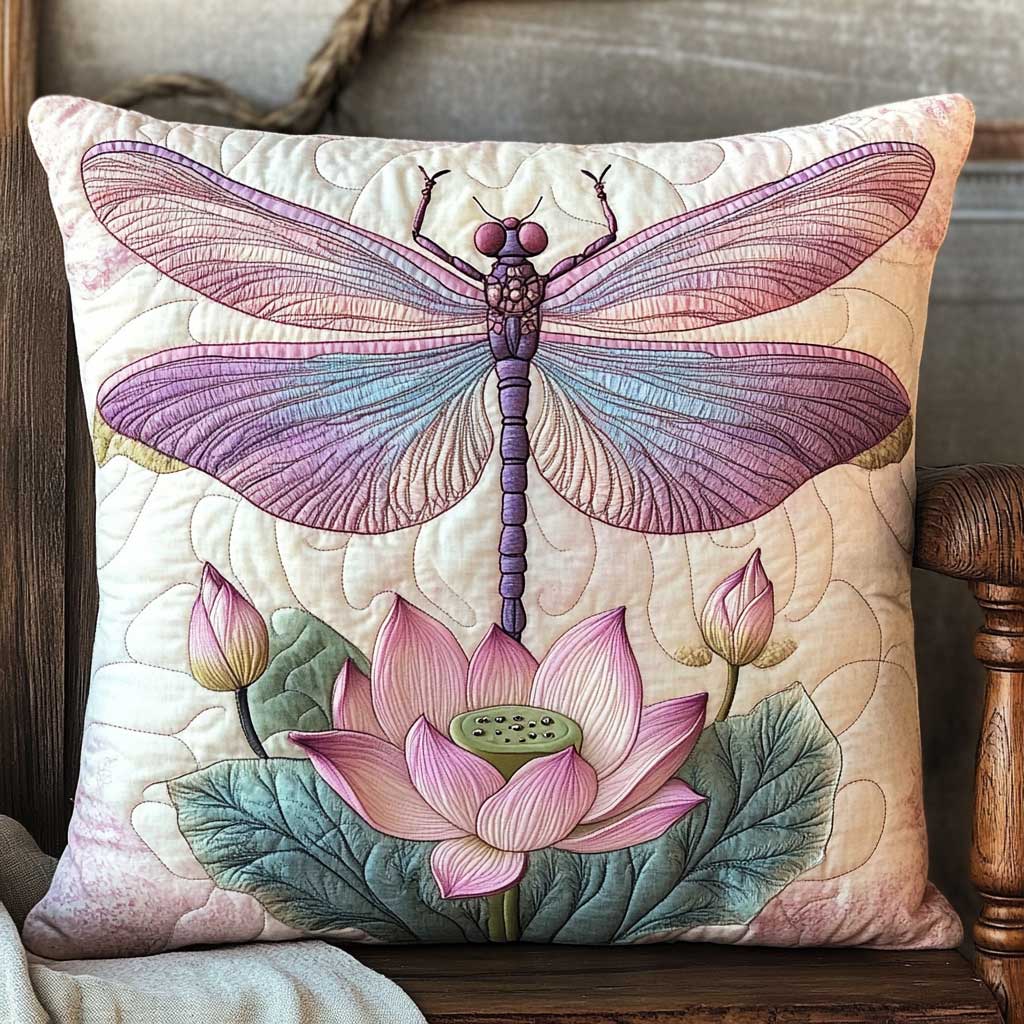 Heaven Dragonfly Lotus Quilt Pillow Case Silky Pillowcase for Beauty Sleep and Relaxation