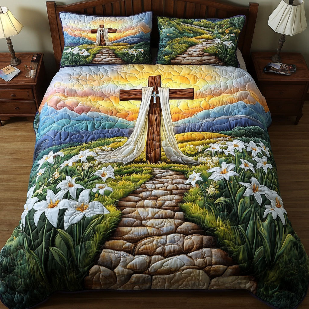 Heaven Path Cross Quilted Bedding Set Bed Decorations Presents For Christians