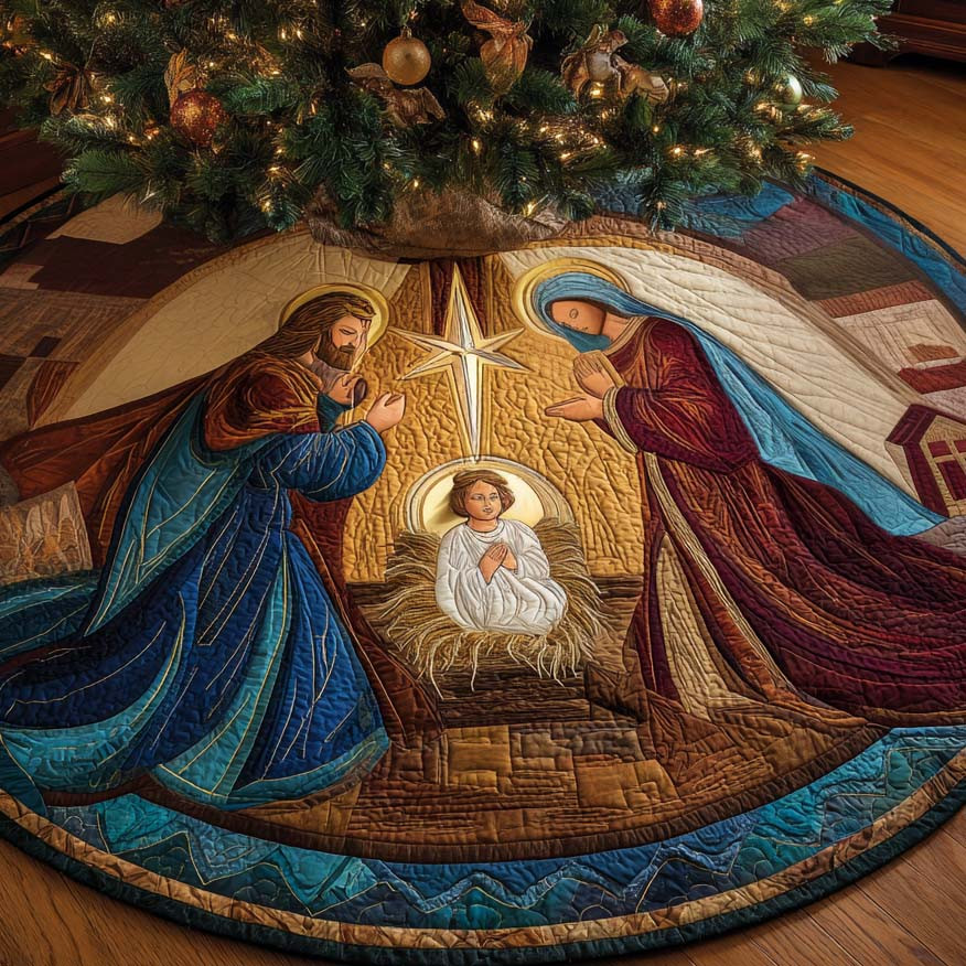 Heavenly Adoration Quilted Tree Skirt Nativity Scene Christmas Decor Christian Xmas Gifts