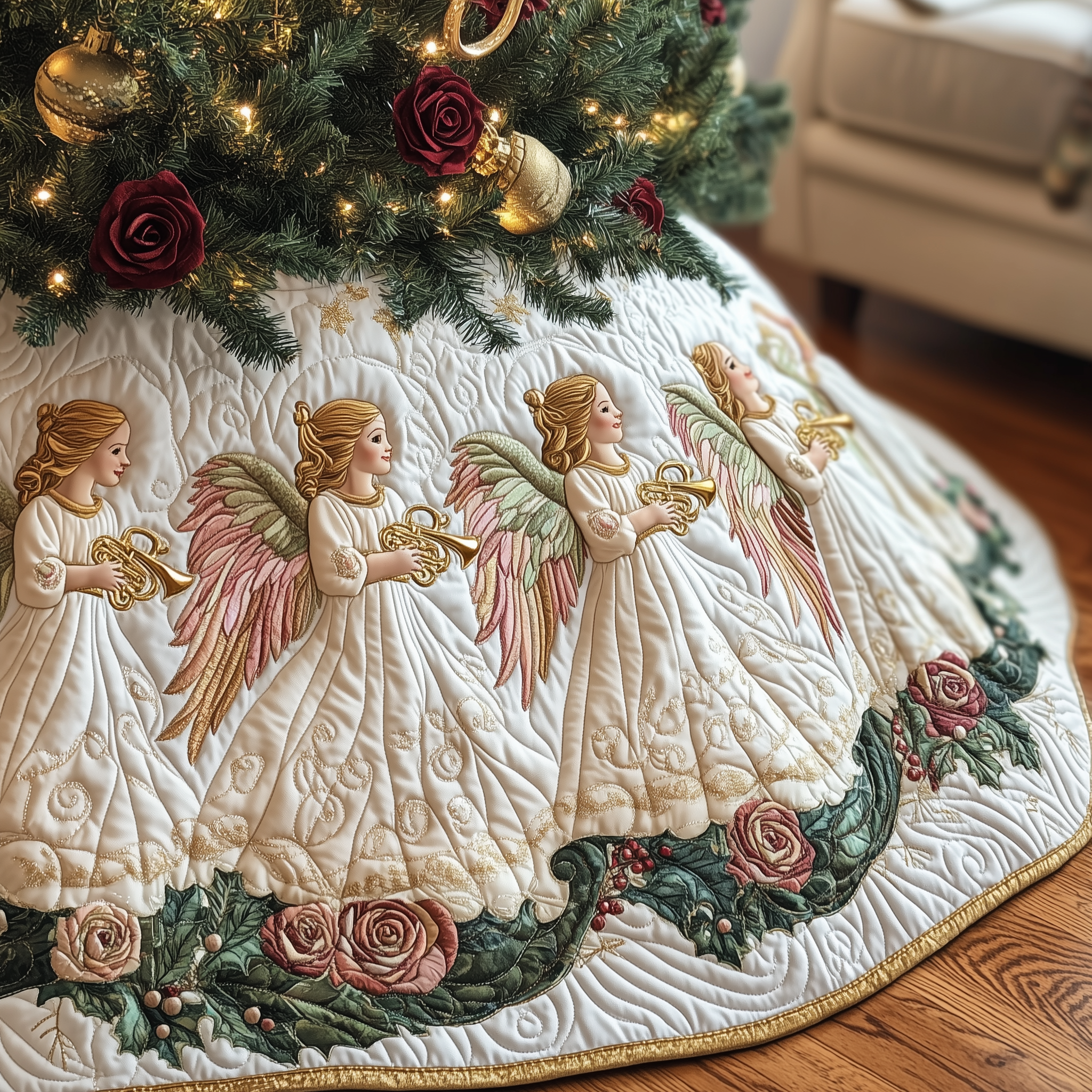 Heavenly Angel Christmas Tree Decorations Quilted Musical Holiday Decoration Gift for Families