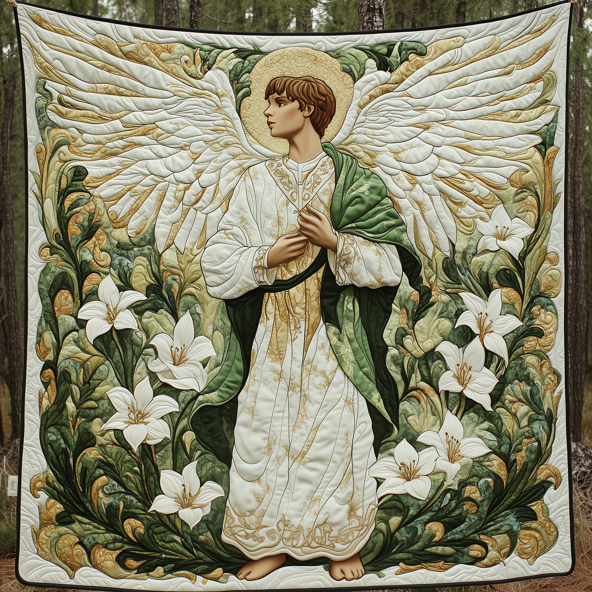 Heavenly Angel Quilted Blanket White Lily Floral Spiritual Christian Gifts For Angel Lovers