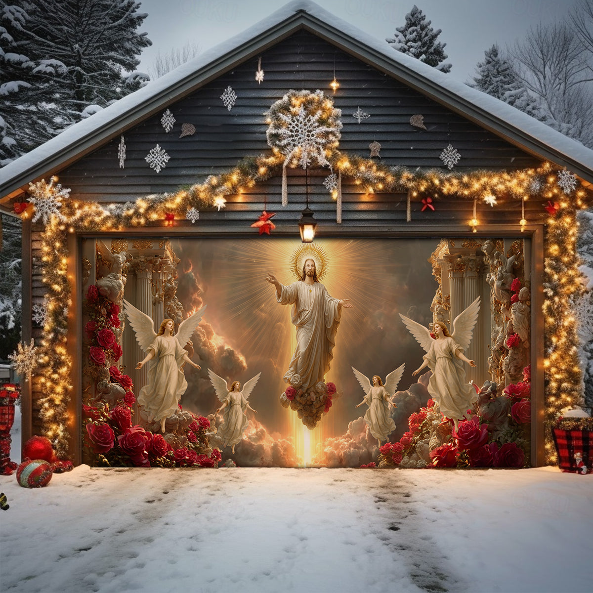 Heavenly Ascension Christmas Garage Door Banner Christmas Decorations Christian Xmas Presents