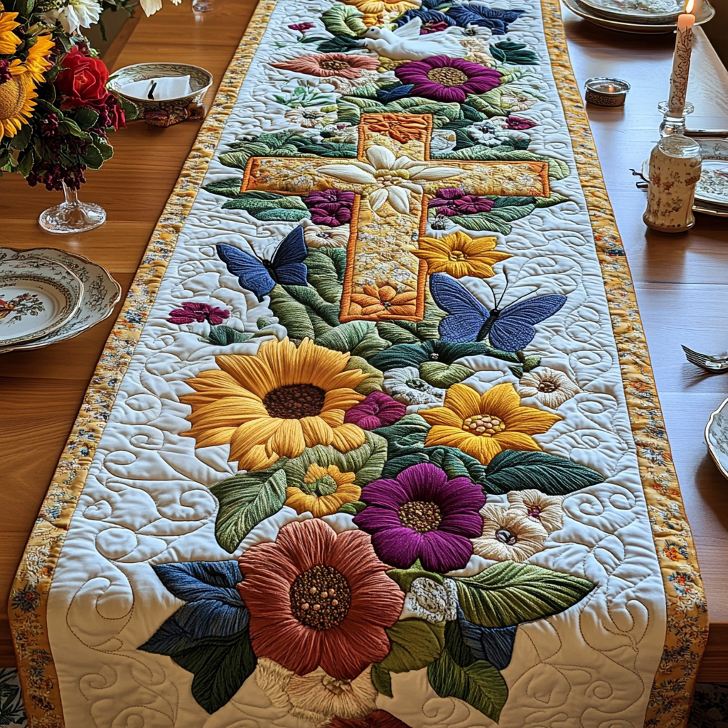 Heavenly Blooms Quilted Table Runner Holiday Table Runner Dad Birthday Gifts
