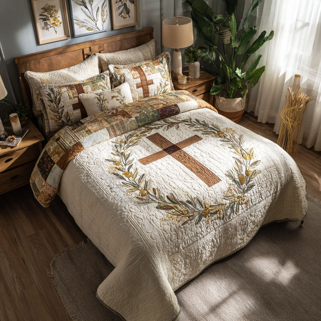 Heavenly Cross Quilted Bedding Set Bed Decor Christian Wedding Gifts