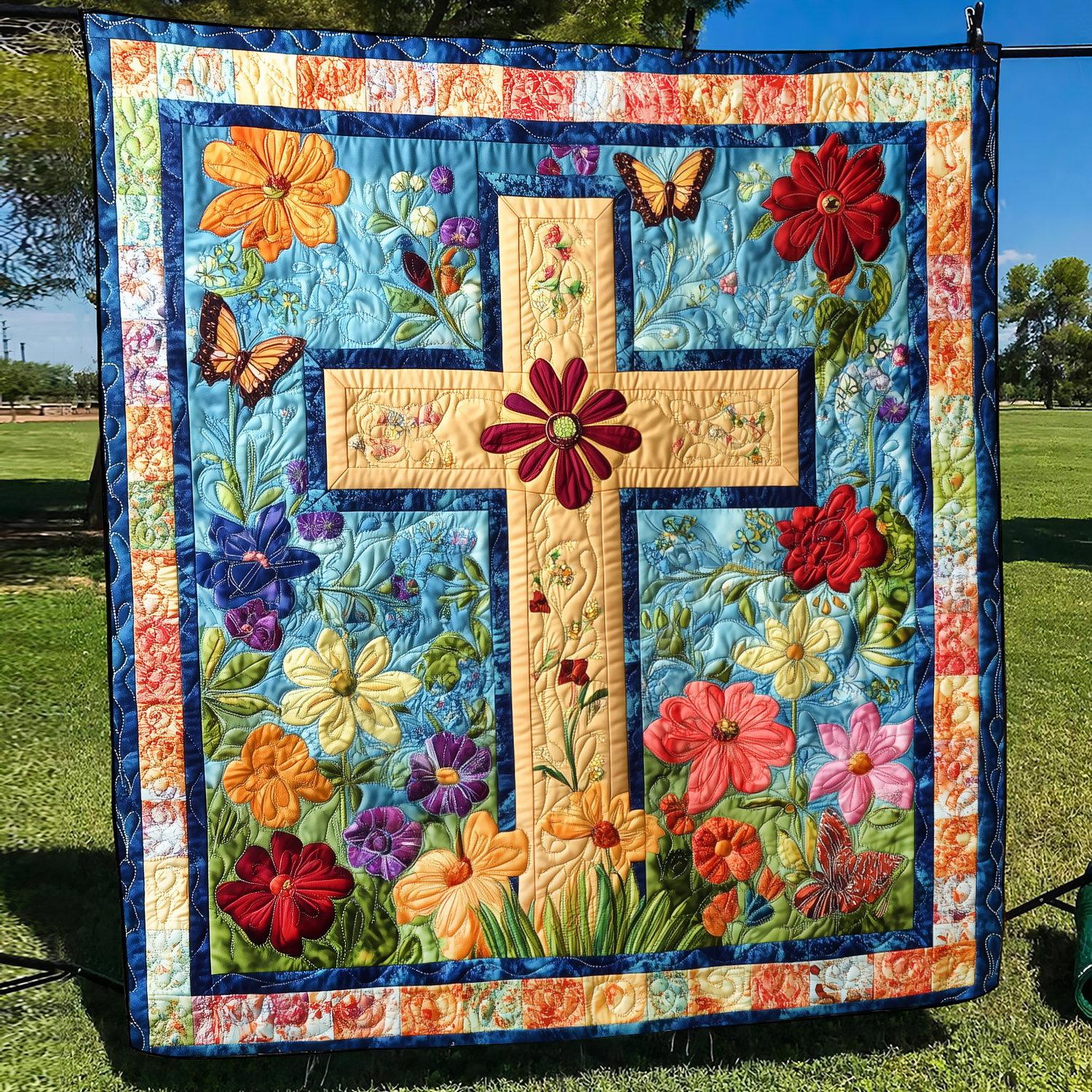 Heavenly Cross Quilted Blanket Christian Christmas Gifts