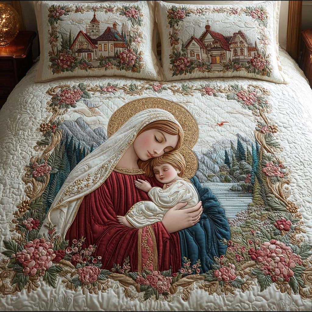 Heavenly Embrace Quilted Bedding Set Queen Size Quilt Holiday Inspired Gift For Mom