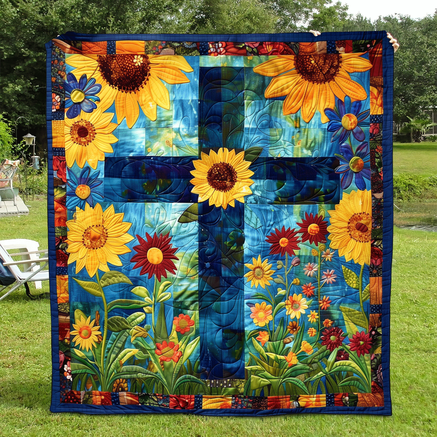 Heavenly Garden Quilted Blanket Sunflower Throw Blanket