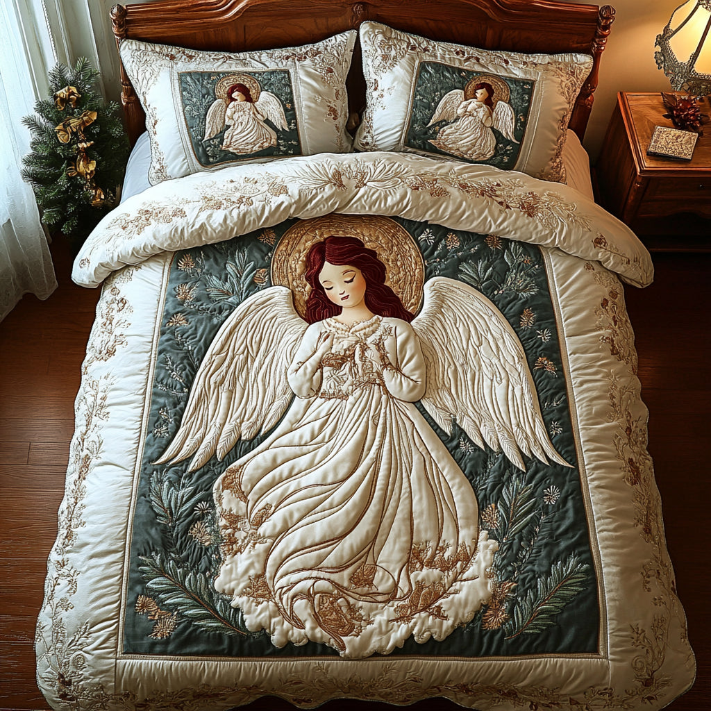 Heavenly Harmony Quilted Bedding Set Queen Size Comforter Holiday Spirit Gift For Mom