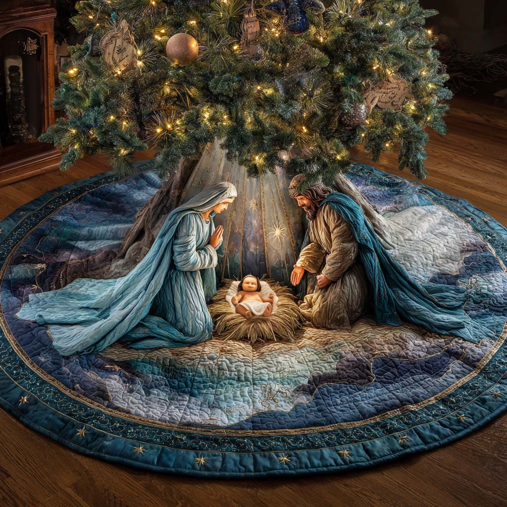 Heavenly Light Quilted Tree Skirt Nativity Scene Xmas Decor Christian Christmas Gifts