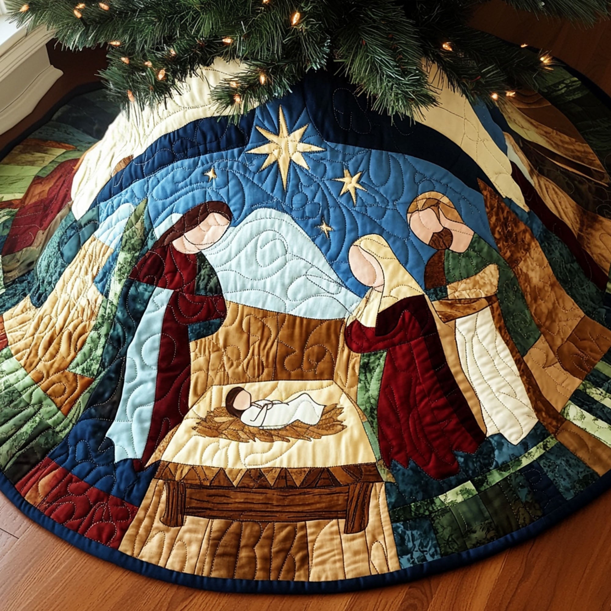 Heavenly Peace Quilted Christmas Tree Skirt Custom Christmas Tree Skirt Merch for Your Family