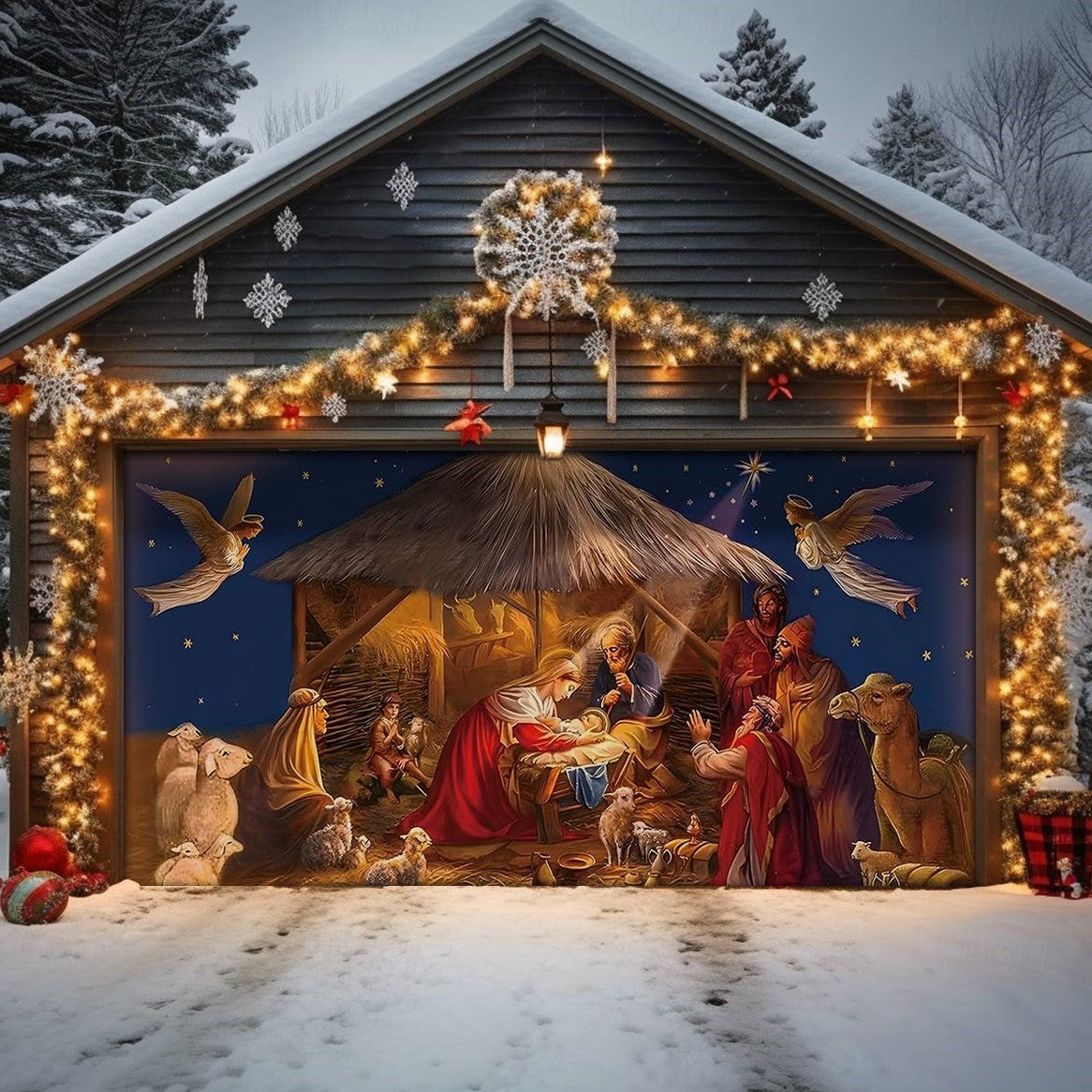 Heavenly Scene Christmas Garage Door Banner Outside Decor Christmas Gifts For Christians