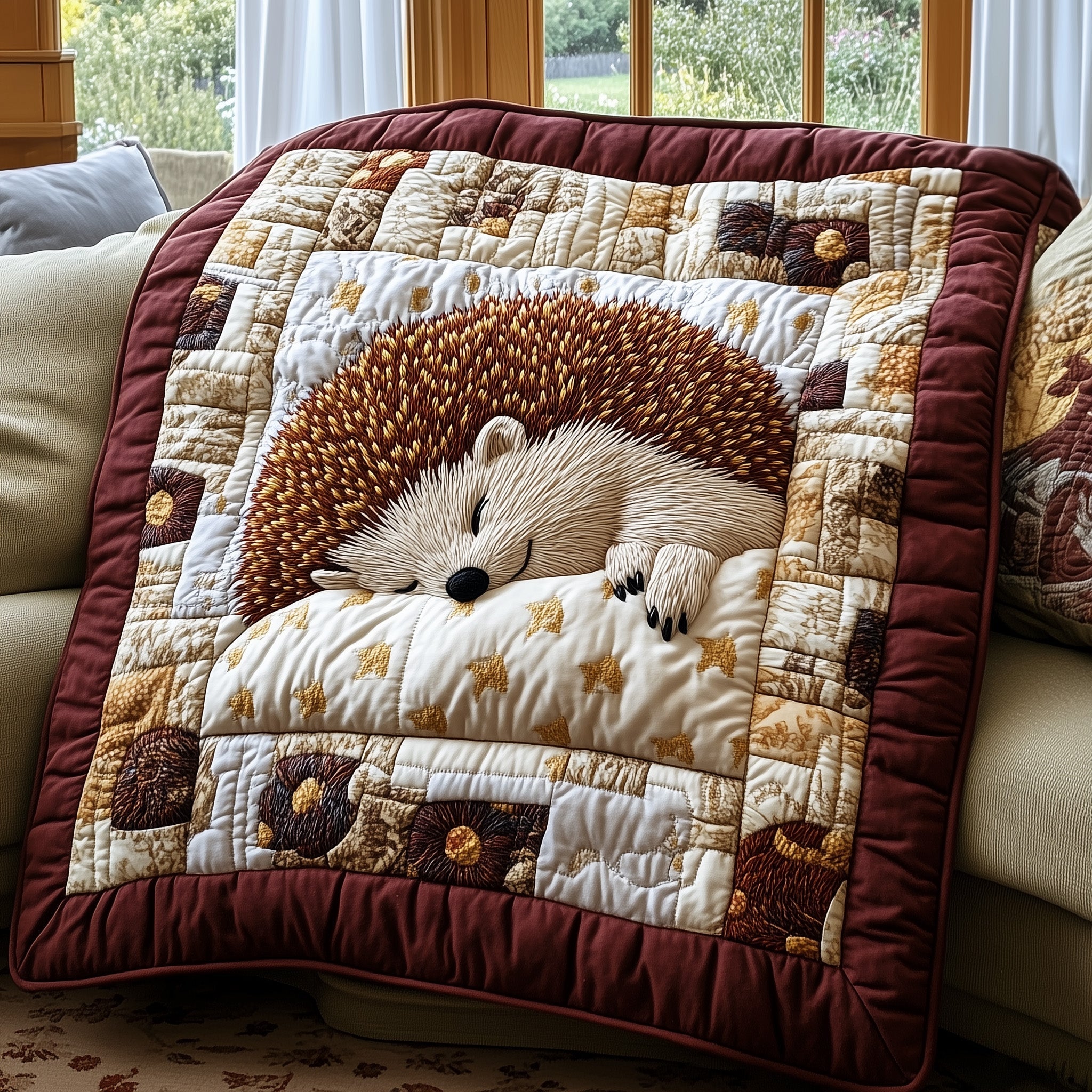 Hedgehog Cozy Nest Quilted Blanket Cute Bed BlanketGift For Hedgehog Owner Christmas
