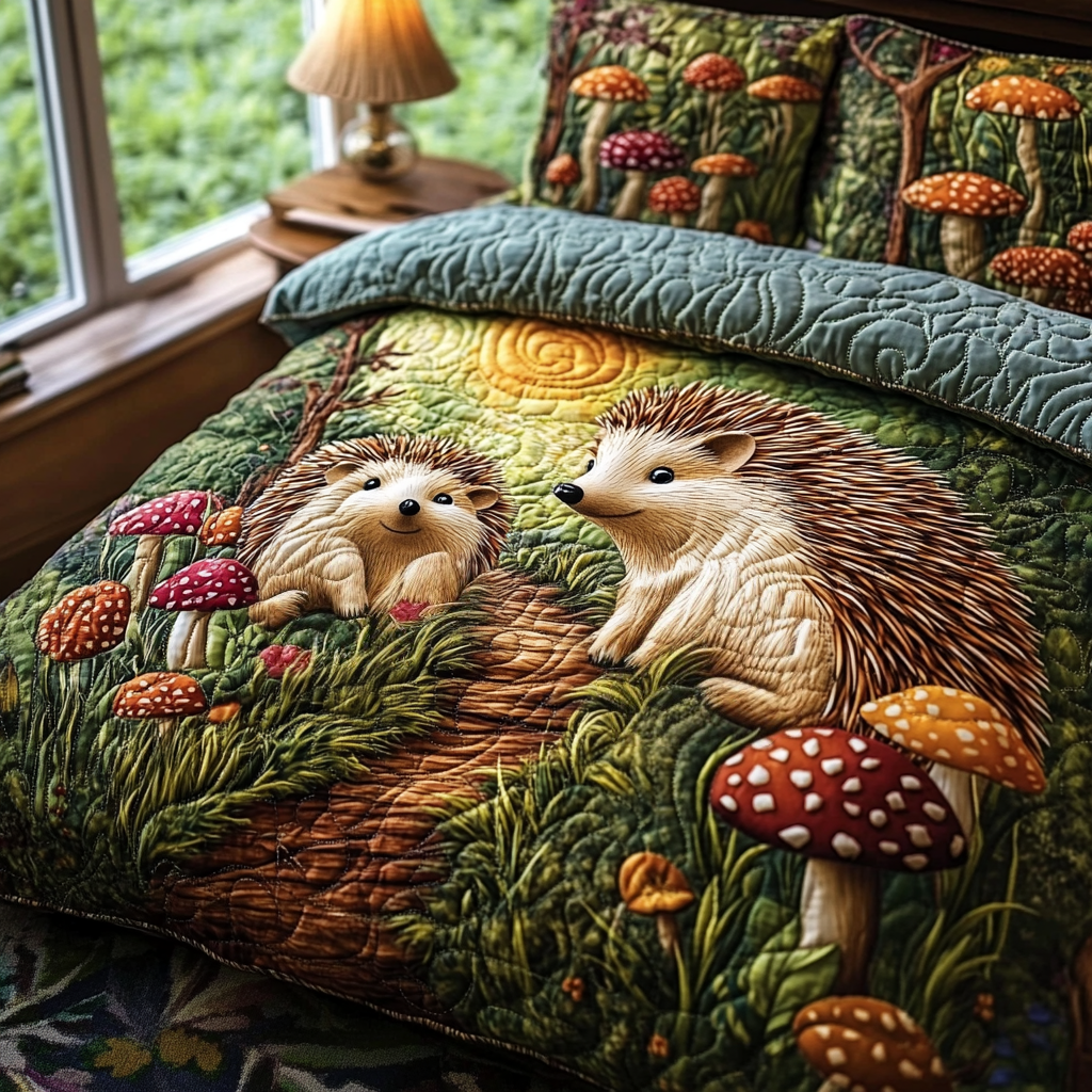 Hedgehog Haven Quilted Bedding Set Christmas Bedroom Decor Ideas Gift For Hedgehog Owner
