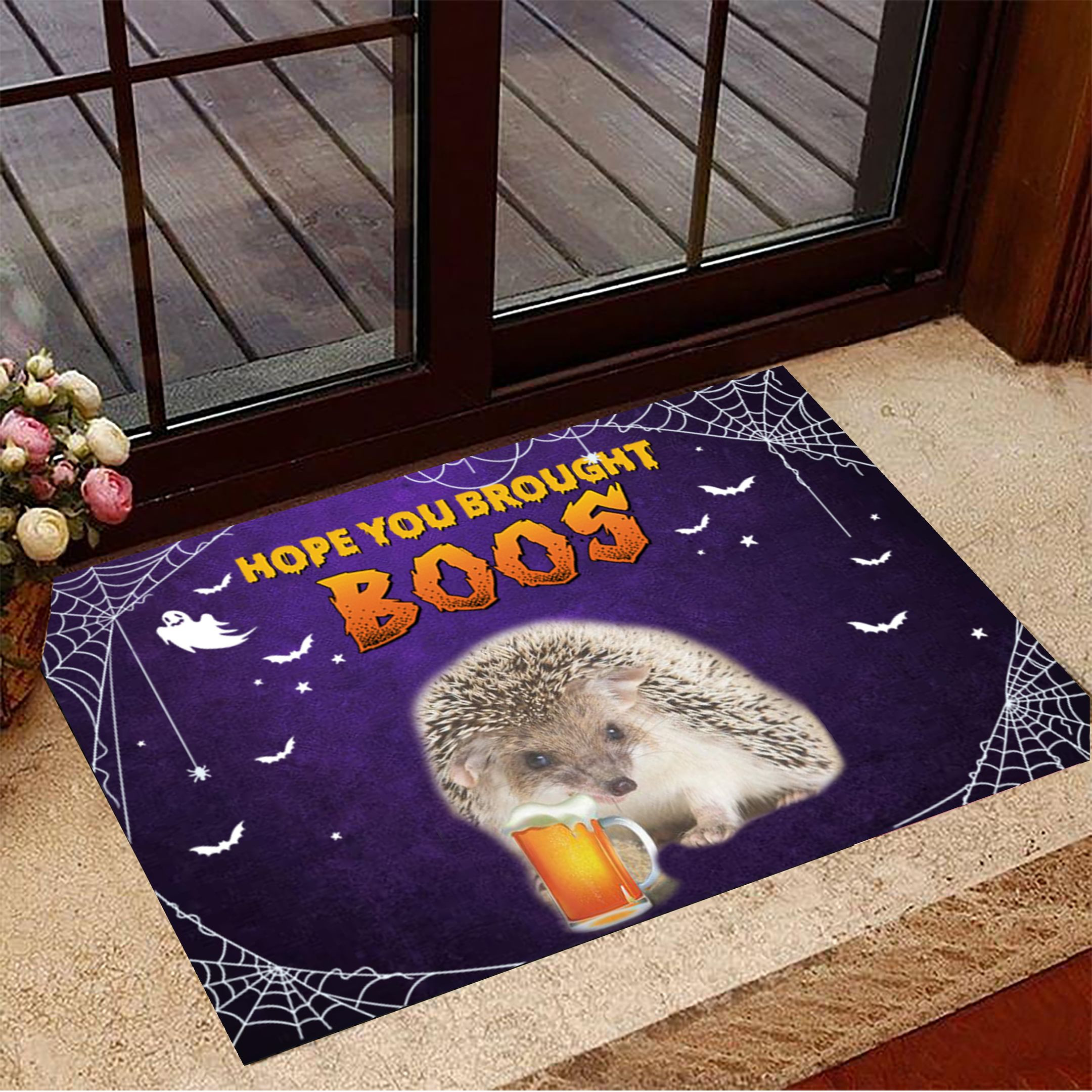 Hedgehog Hope You Brought Boos Doormat Cute Doormat Halloween Theme Decorations