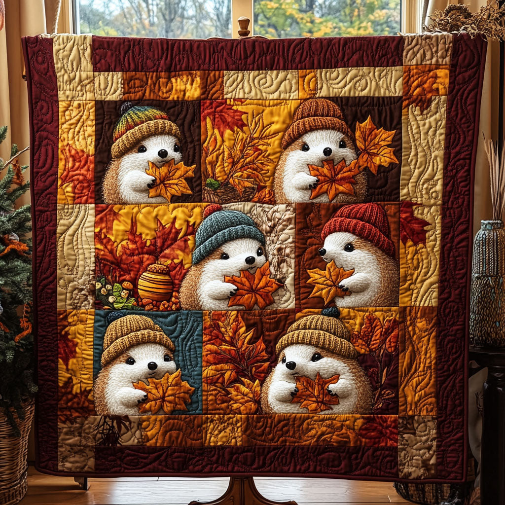 Hedgehog In The Autumn Leaves Quilt Blanket Cozy Throw Blanket Gifts For Hedgehog Lovers