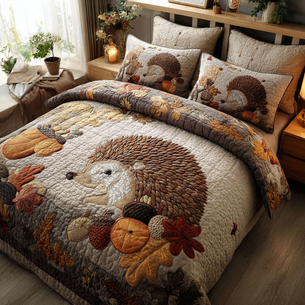Hedgehog in the Golden Grove Quilted Bedding Set Best Bed Sheet Set Good Fall Gifts