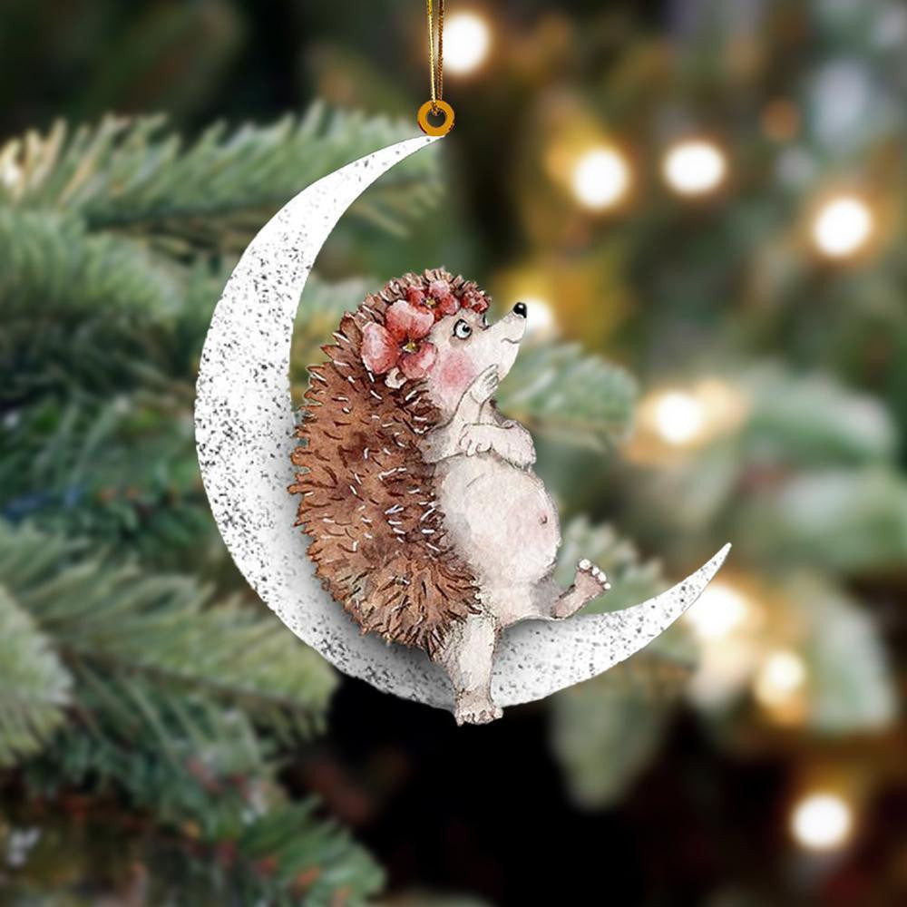 Hedgehog Sits On The Moon Flat Acrylic Hanging Ornament Animals Shaped