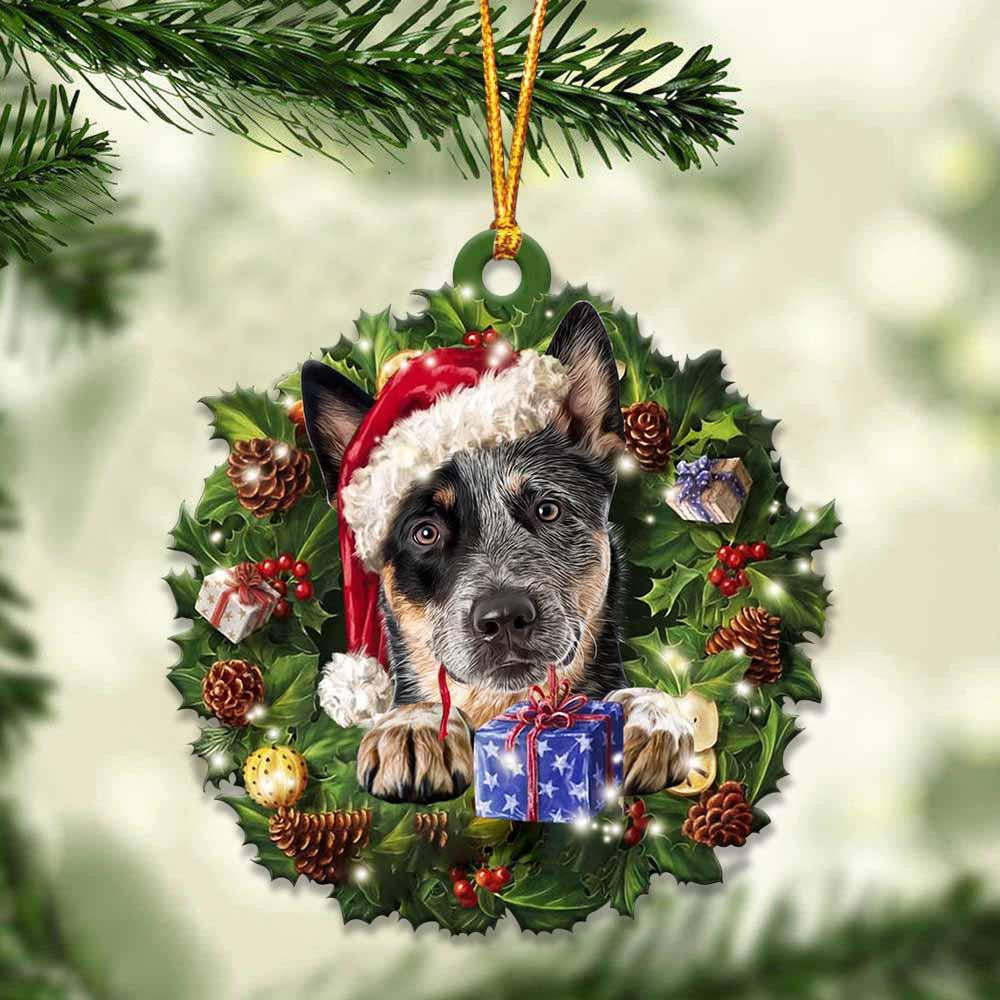 Heeler and Christmas Wreath Ornament gift for Heeler lover ornament