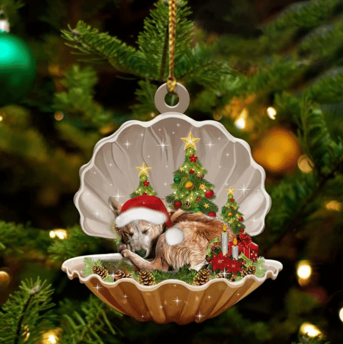 Heeler3 Sleeping in Pearl Dog Christmas Ornament Flat Acrylic