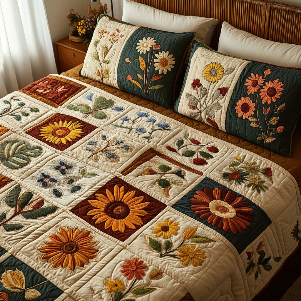 Heirloom Petals Quilted Bedding Set Luxury Bedding Set with Pillow Covers Included