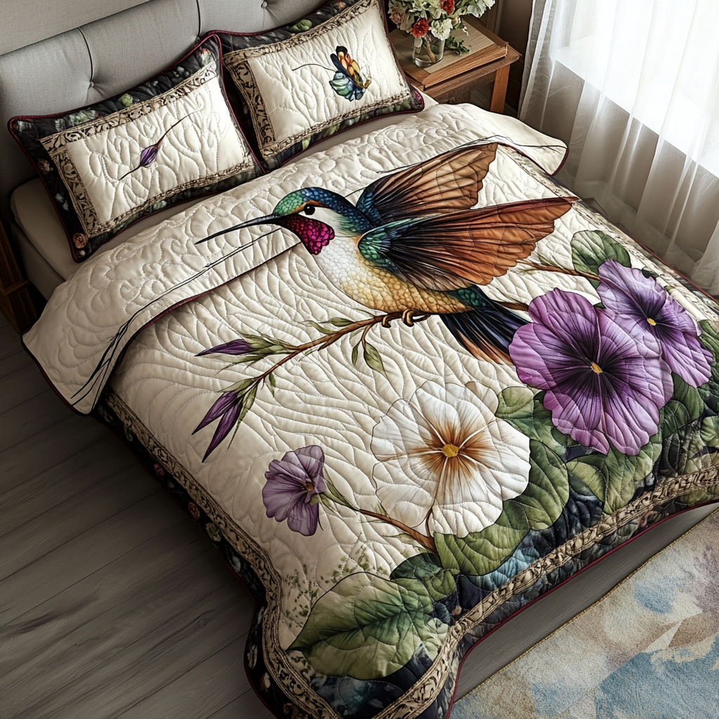 Heirloom Wings Quilted Bedding Set Christmas Duvet Cover Hummingbird Gifts For Women