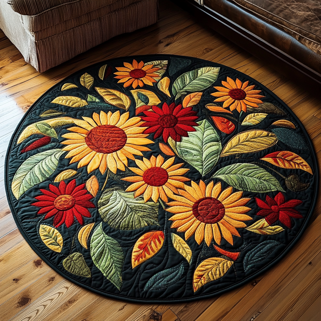 Helianthus Harmony Quilted Round Mat Front Door Decor Christmas Flower Gifts