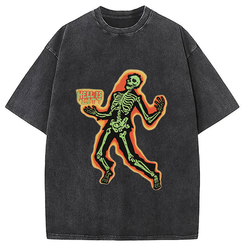 HELL IS LIT Washed T-Shirt Unisex Streetwear Graphic Style Gifts For Friends