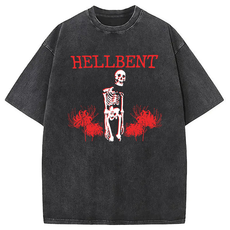 Hellbent Skeleton Washed T-Shirt Trendy Everyday Casual Outfit Gifts For Her