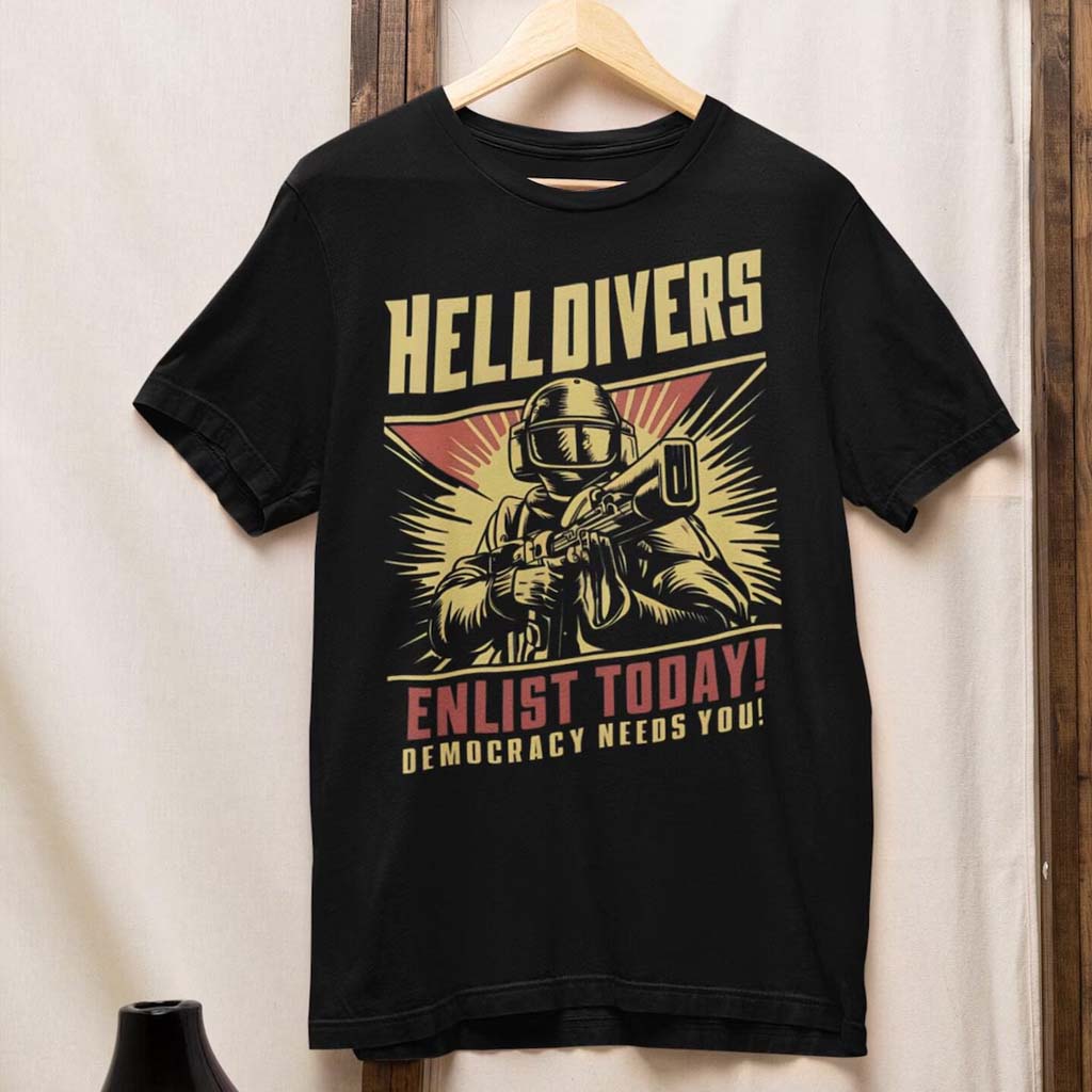 Helldivers 2 Merch Helldivers 2 Enlistment T-Shirt Enlist Today Democracy Needs You Shirt