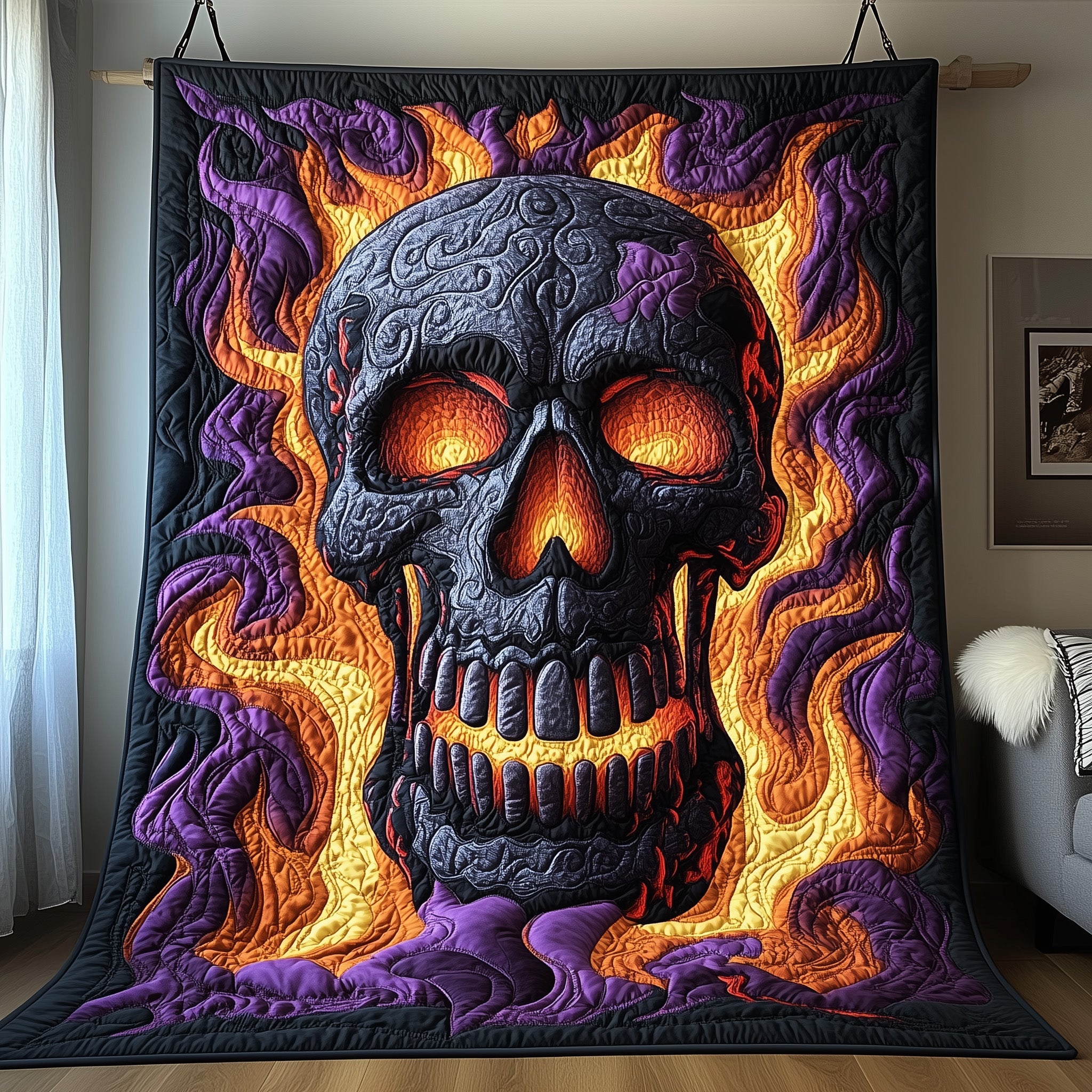 Hellfire Skull Quilted Blanket Cute Bed BlanketGifts With Skulls On Them