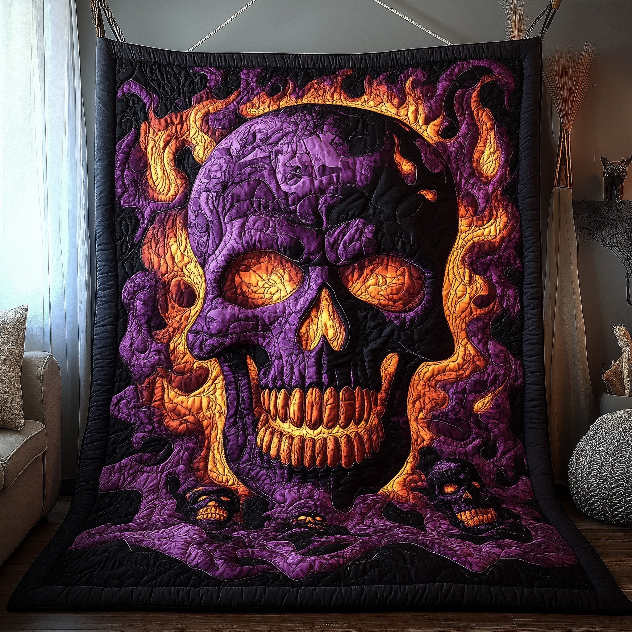 Hellfire Skull Quilted Blanket Cute Bed BlanketUnusual Skull Gifts Christmas