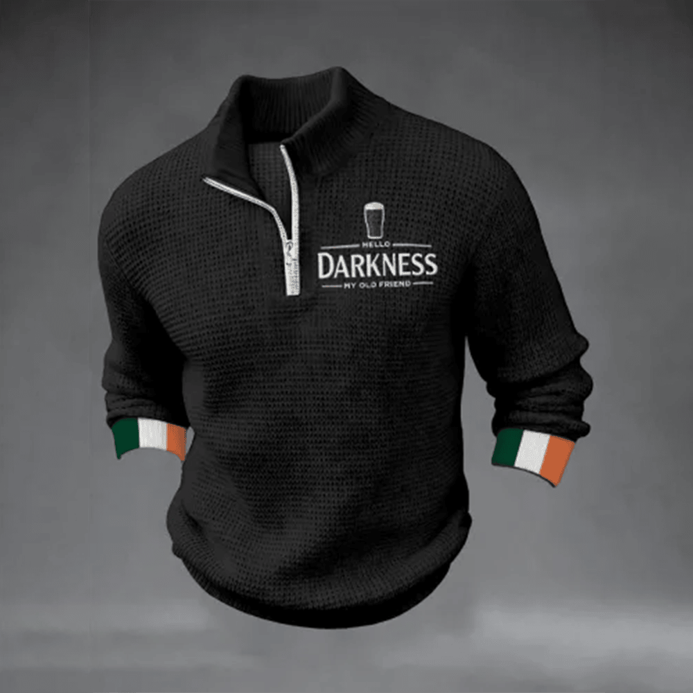 Hello Darkness My Old Friend Collar Zip Sweatshirt Dry Irish Stout St Patrick's Day Clothing Line