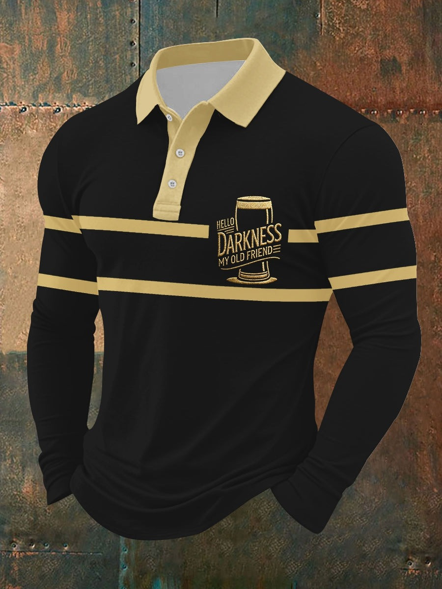 Hello Darkness My Old Friend Graphic Long Sleeve Polo Shirt Funny St Patricks Day Gift For Men