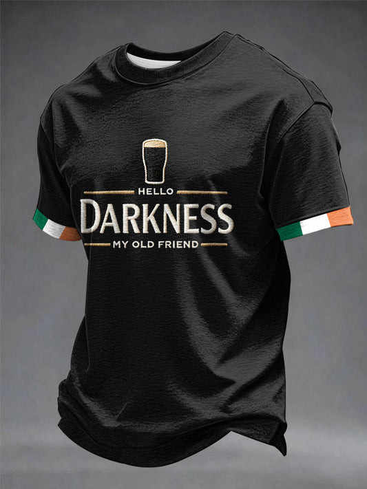 Hello Darkness My Old Friend Graphic T-Shirt Funny St Pattys Day Beer Irish Gift For Men