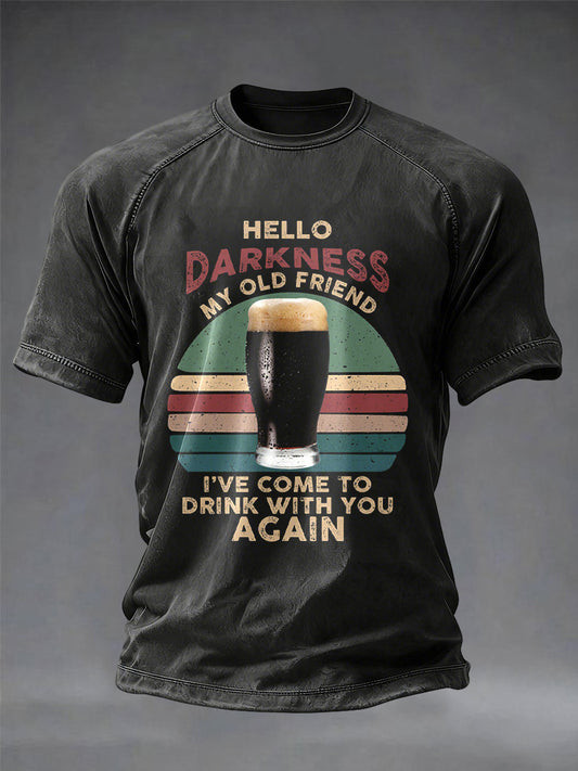 Hello Darkness My Old Friend Graphic T-Shirt St Patricks Day Irish Guinness Beer Funny Outfit
