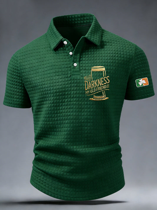Hello Darkness My Old Friend Green Polo Shirt St Pattys Day Irish Beer Funny Drinking Gift