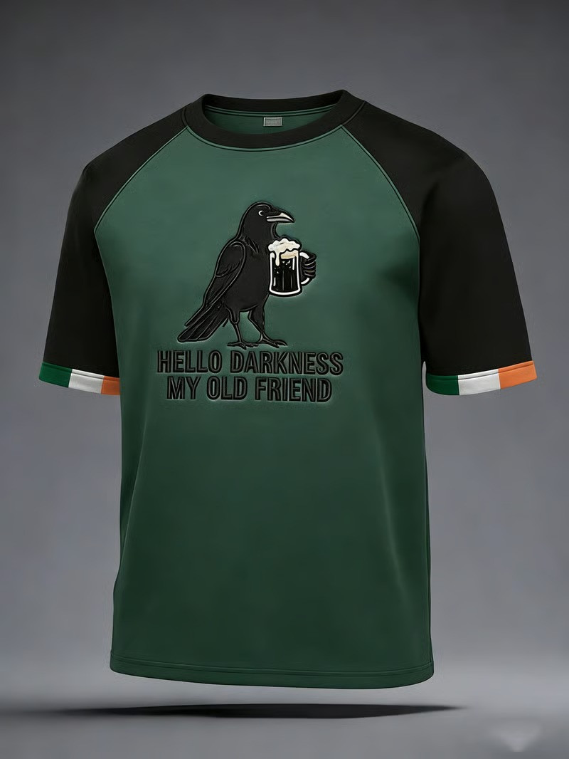 Hello Darkness My Old Friend Irish Beer Raglan T-Shirt St Patricks Day Pub Outfit Best Drinking Gift