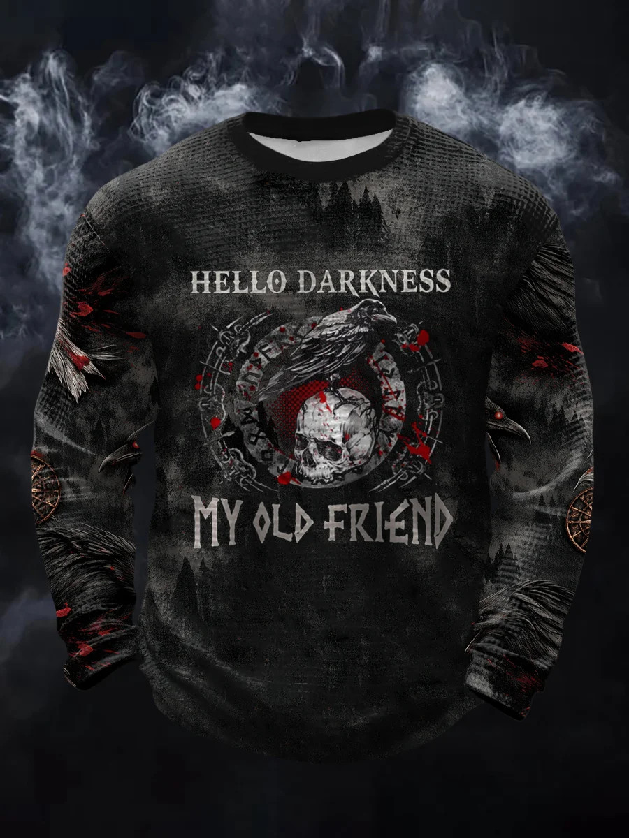 Hello Darkness My Old Friend Long Sleeve Shirt Viking Raven Apparel Gift For Dad