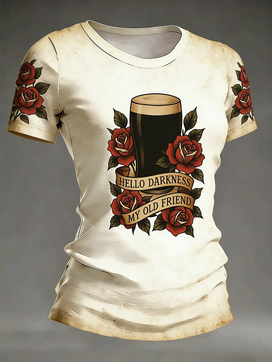 Hello Darkness My Old Friend Rose Tattoo St Patricks Day Shirt Irish Beer Gift For Her