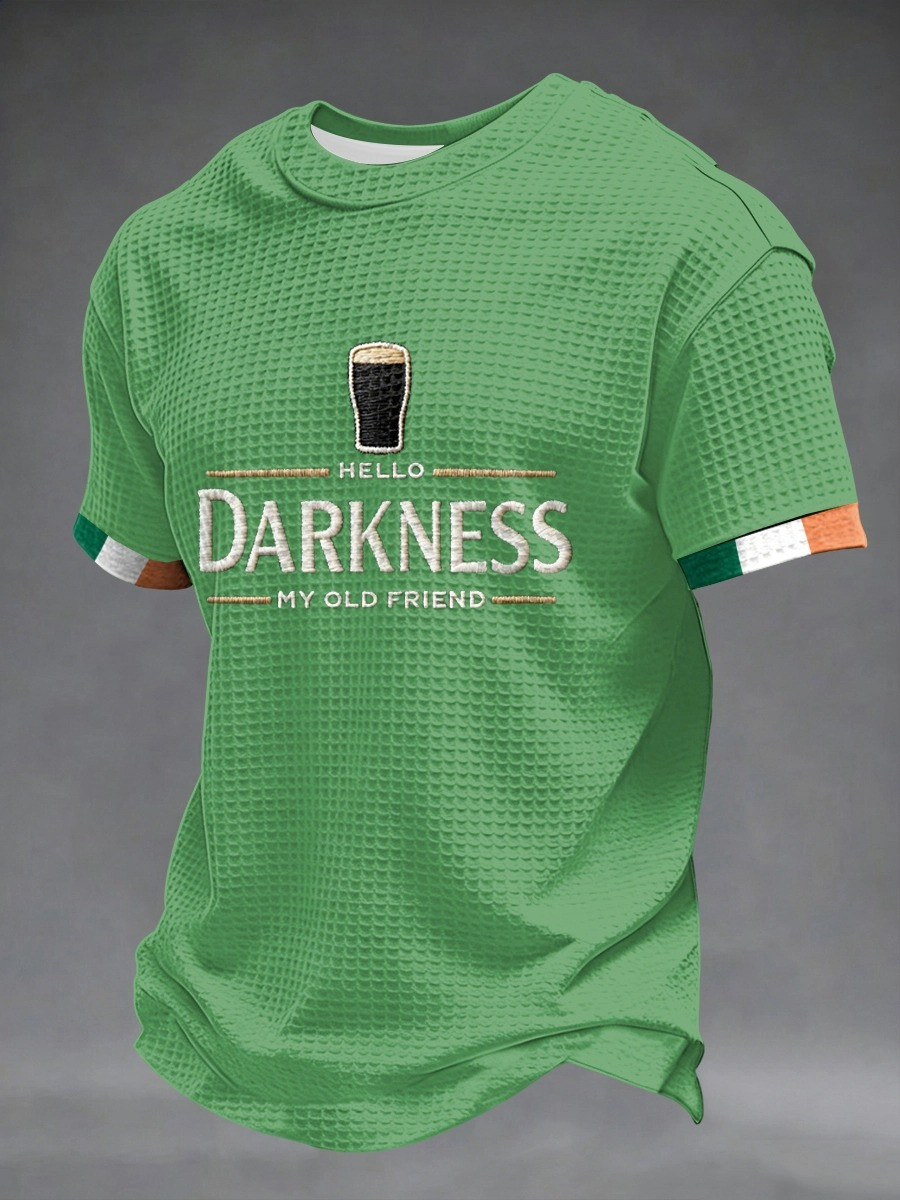 Hello Darkness My Old Friend St Patricks Day Waffle T-Shirt Irish Beer Shamrock Tee Gift For St Pattys Day
