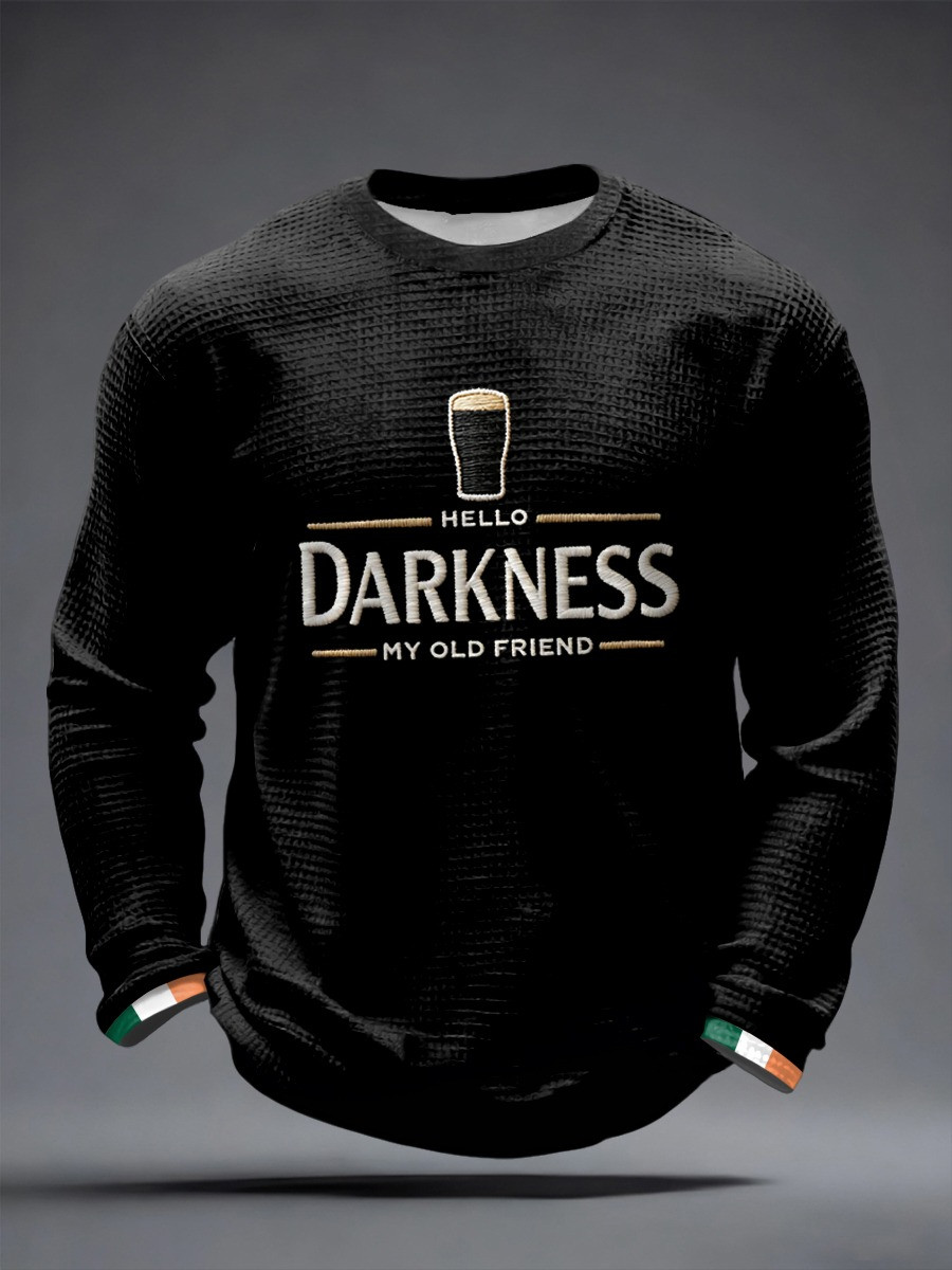 Hello Darkness My Old Friend Stout Beer Long Sleeve Shirt St Patricks Day Irish Flag Cuff Shirt For Him