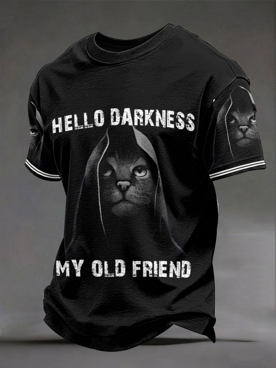 Hello Darkness My Old Friend T-Shirt Dark Humor Cat Clothing Gift For Cat Lover