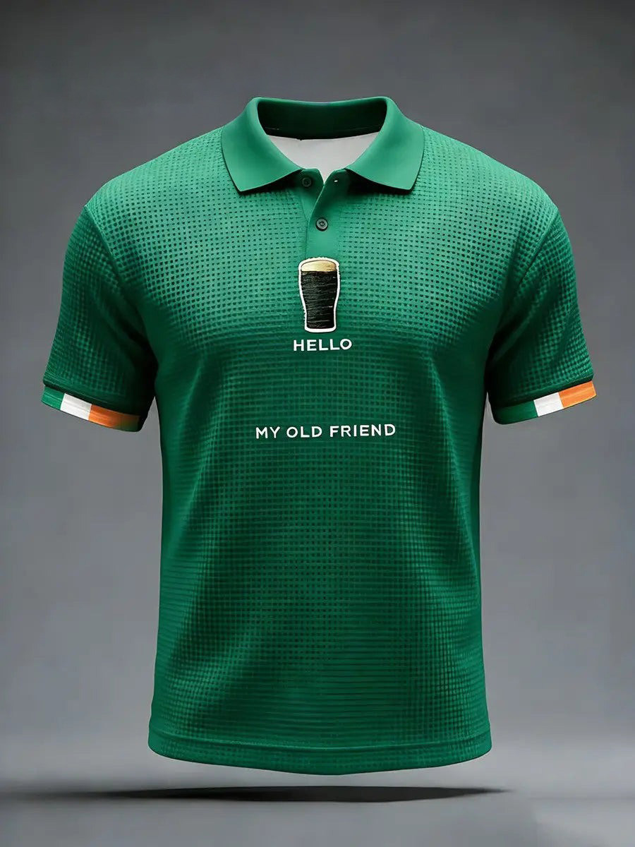 Hello Darkness My Old Friend Waffle Graphic Polo Shirt St Patricks Day Irish Beer Gift For Men