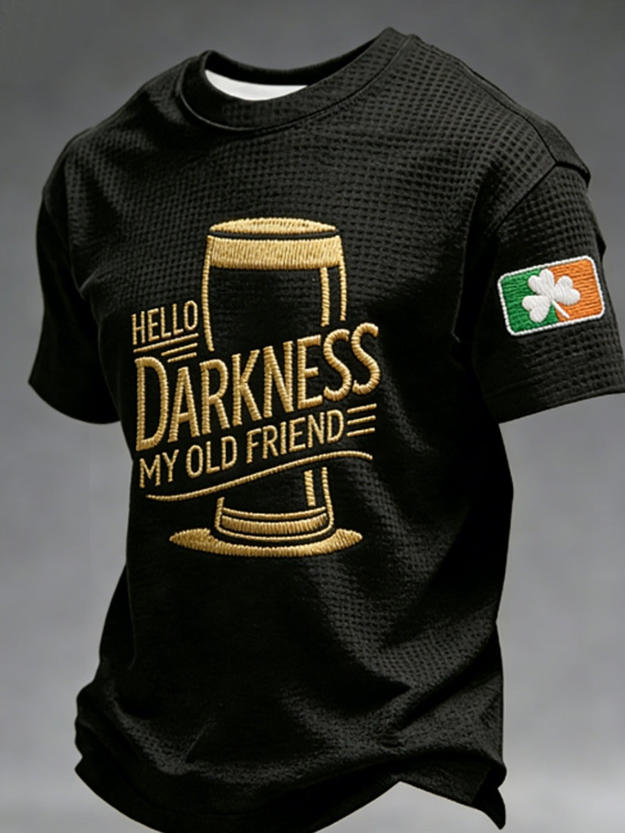 Hello Darkness My Old Friend Waffle Graphic Short Sleeve Tee St Patricks Day Gift Men